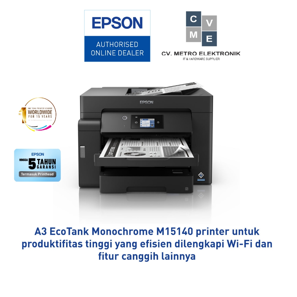Printer EPSON AFFL M15140 EPSON M-15140 M 15140 A3 A3+ Wi-Fi Duplex Monochrome Tinta Pigment Garansi
