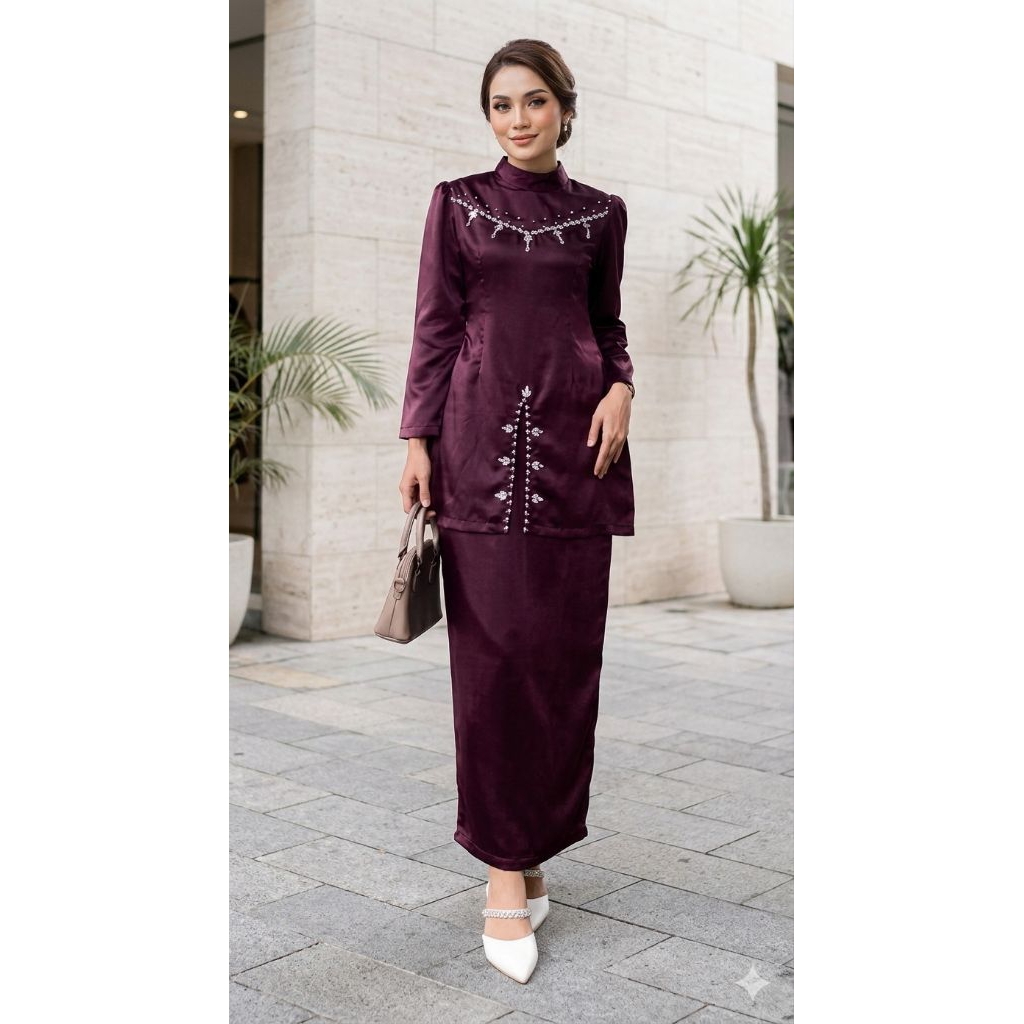 Azzaira Set kurung Melayu modern Satin valvet