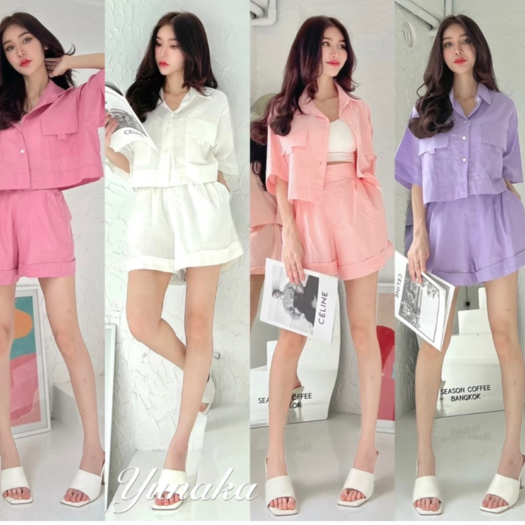 One Set Kemeja Outer Crop Blazer Celana Pendek Wanita Premium Import Bangkok 11907