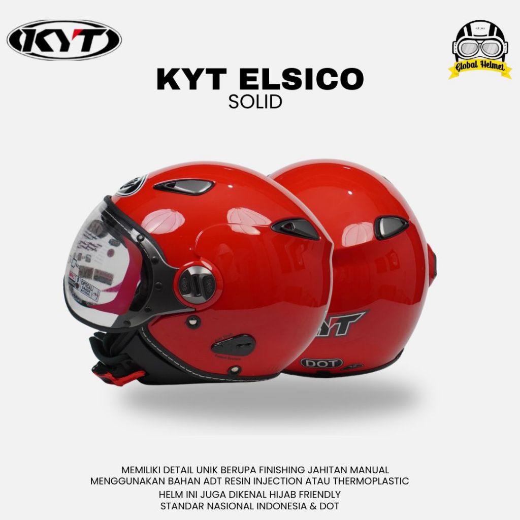 HELM KYT ELSICO SOLID FIRE RED HALF FACE KYT HELM HALF FACE KYT ELSICO FIRE RED