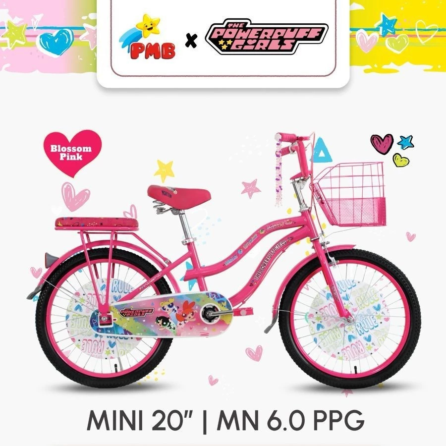 SEPEDA MINI ANAK PEREMPUAN MN 6.0 PPG 20INCH TEMA POWER PUFF DAN ADA KERANJANG