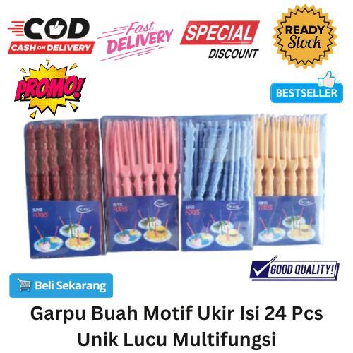 [BISA COD] DISKON Garpu Buah Motif Ukir Isi 24 Pcs Unik Lucu Multifungsi Garpu Kue Garpu Tusuk Tusuk