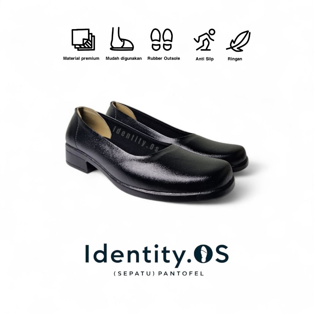 Identity-Sepatu Pantofel Kerja Wanita Hak 3 cm Hitam