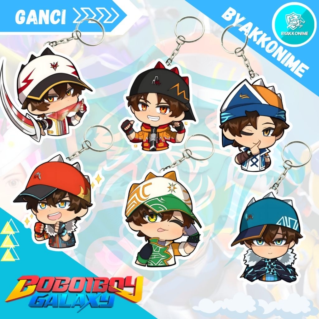 Keychain Acrylic Anime Boboiboy Elemental Fusion - Supra, Sori, Sopan, Glacier, Gentar, Frostfire Ga