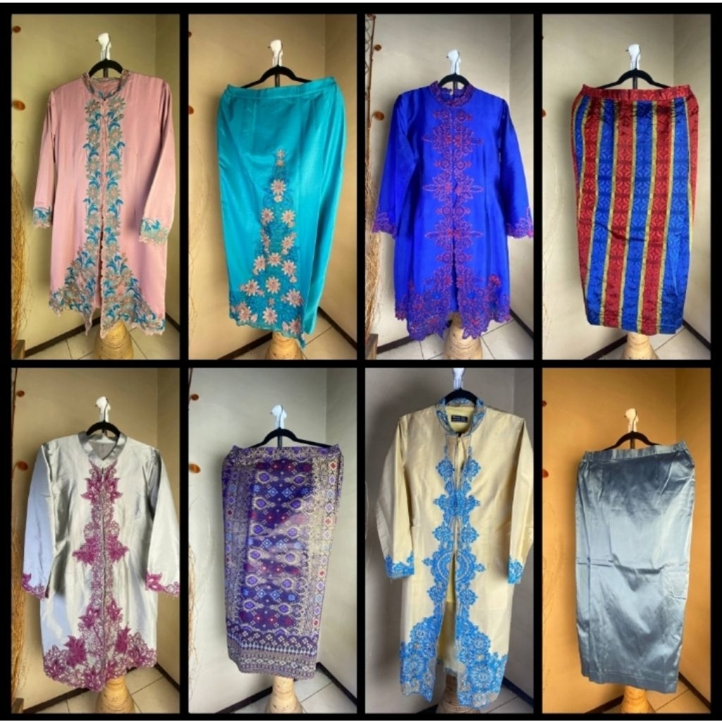 PRELOVED Setelan Kebaya Tunik Bordir Berfuring Dan Sarung Tenun Songket