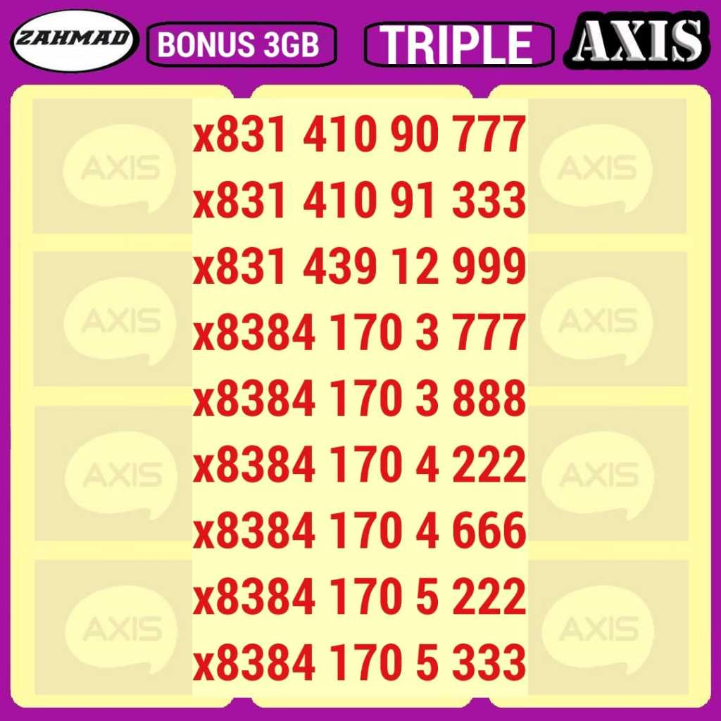 AXIS-C) NOCAN Axis Triple kartu perdana nomor cantik 777 888 999 rapi murah