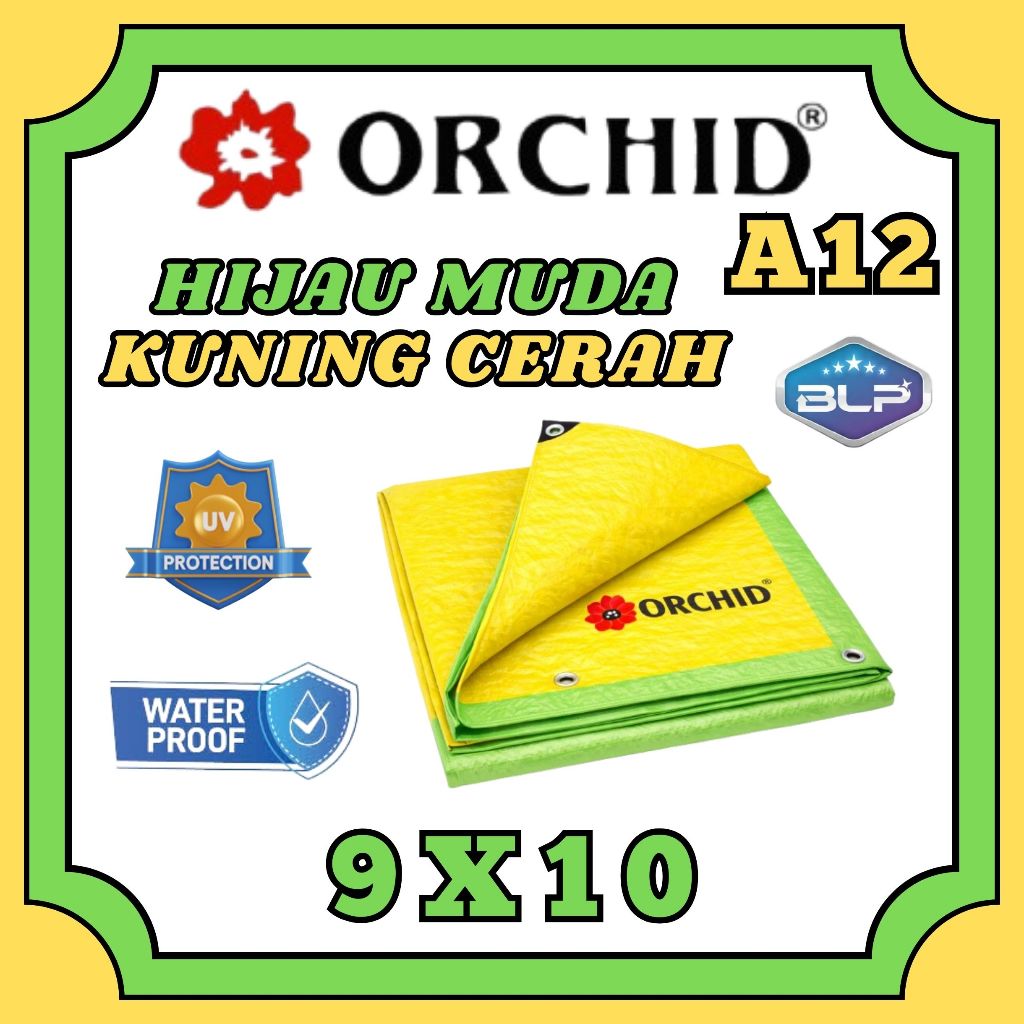 Terpal orchid A12 Plastik Tebal Ukuran 9x10 m Hijau Kuning - Terpal Lembaran Original Tahan Panas & 