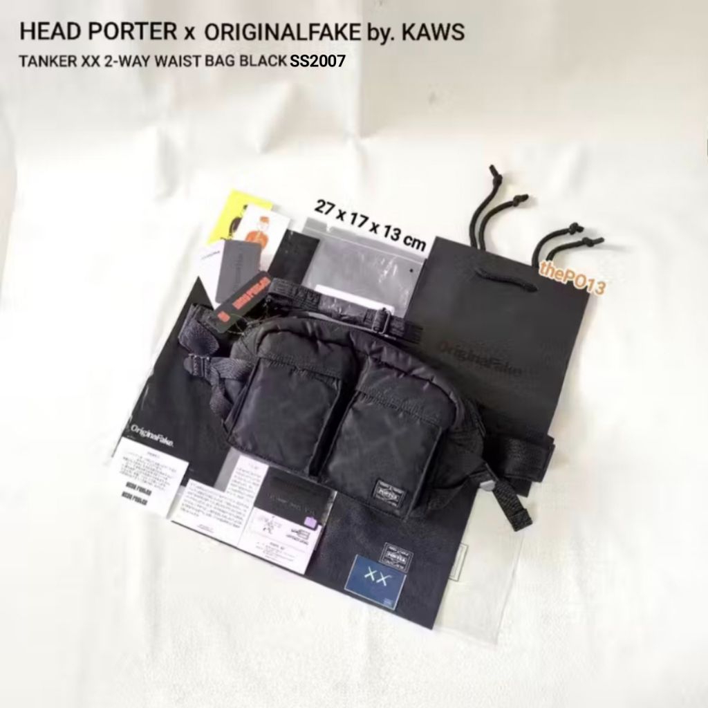 HEAD PORTER X ORIGINAL FAKE KAWS 2 WAY WAIST BAG BLACK SS2007 AUTHENTIC 100% BNWT