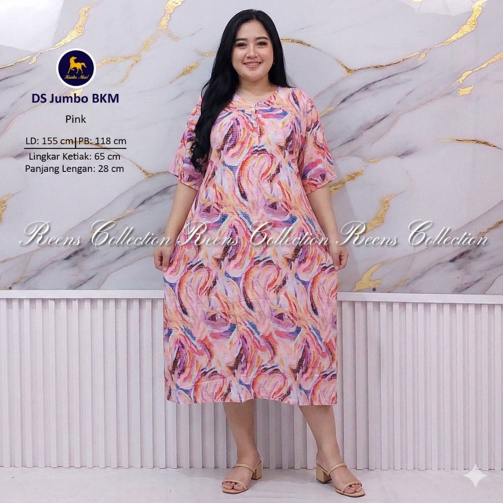 Batik Kuda Mas Daster JUMBO LD-150cm Daster Tangan Pendek Di Bawah Lutut 2 Kancing Depan Tidak Busui