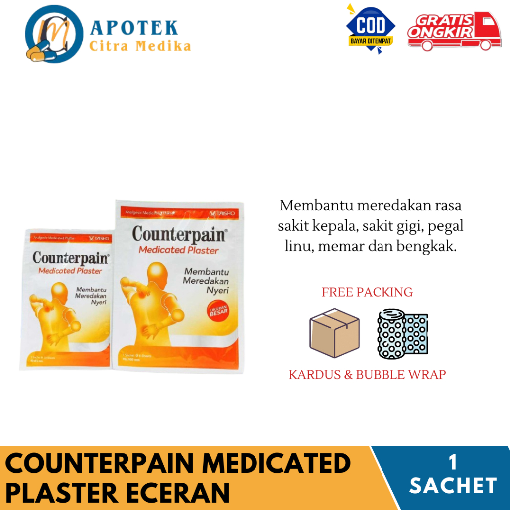 COUNTERPAIN (MEDICATED PLASTER UKURAN BIASA DAN BESAR ECERAN @1 SACHET) - MEREDAKAN NYERI SENDI, DLL