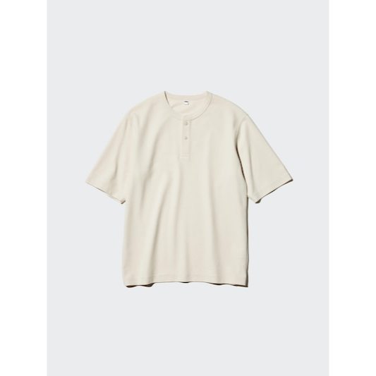 UNIQLO T-shirt Waffle Dry Henley Lengan Pendek Pria JASTIP BATBOY