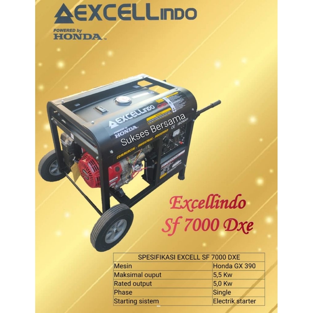 Generator / Genset Honda Bensin Excell SF7000DXE (5000watt) Double Starter + Aki + Roda