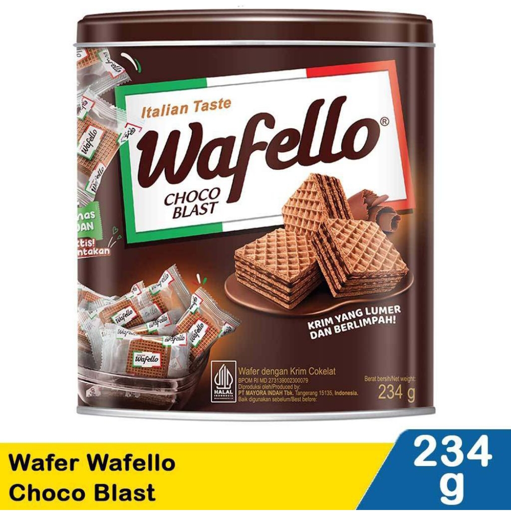 GROSIR Wafello Kaleng Coklat 234 Gram Mayora