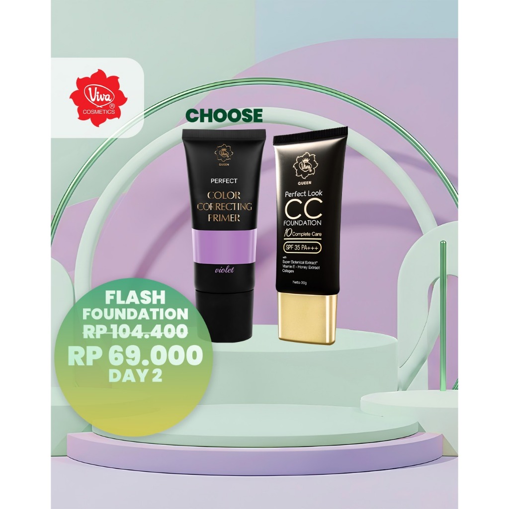Paket 1 Viva Queen CC Foundation, 1 Viva Queen Correcting Primer Foundation Viva Cosmetics