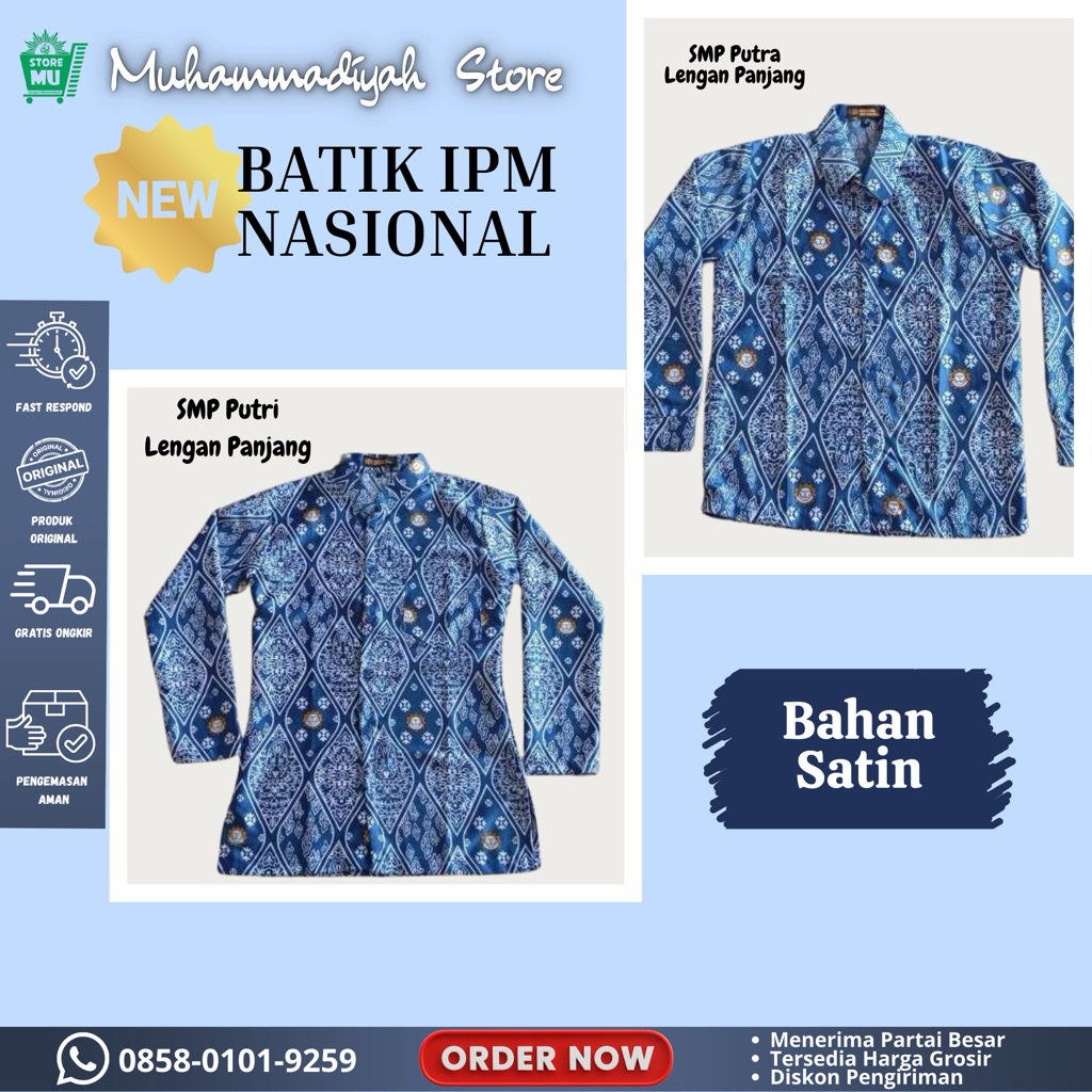NEW Baju Batik IPM Nasional Pelajar Muhammadiyah SMP/MTs Bahan Satin