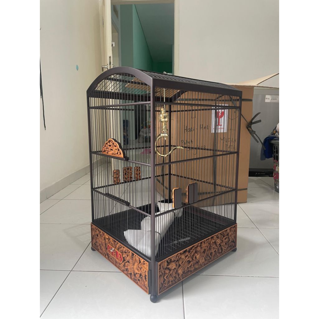 sangkar ukir kotak no.2 full set bahan jati