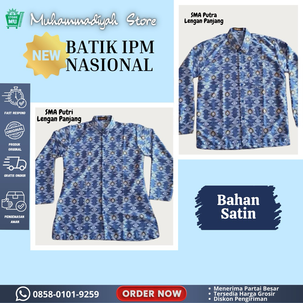 NEW Baju Batik IPM Nasional Pelajar Muhammadiyah SMA/MA Bahan Satin