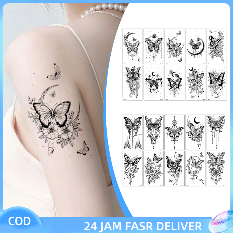 10pcs Tato Temporer Tahan Air Kupu Kupu Hitam Ins Tato Temporer Kupu Kupu Elegan Dan Estetis Tato Te