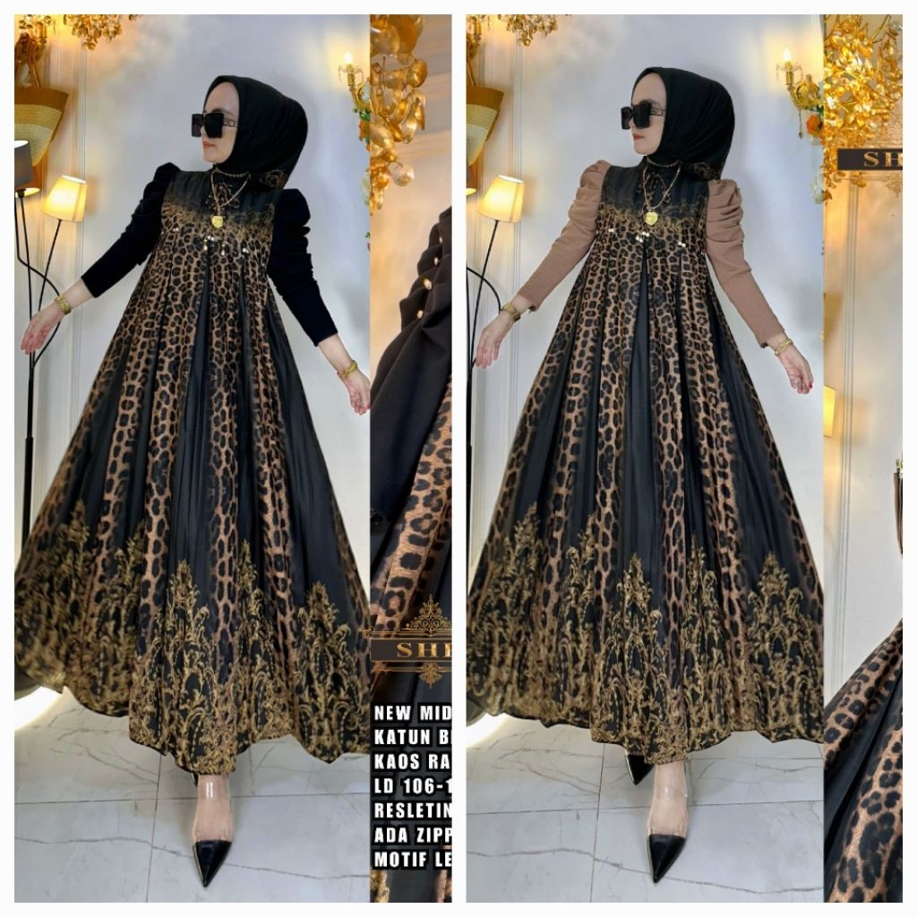 NEW SHR ORI 100% DRESS MAXI GAMIS midi katun bkk mix kaos rajut leopard zipper syahira