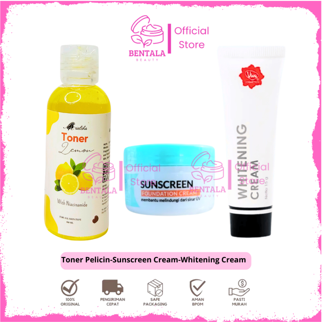 Paket Viva ( Isi 3 )  Whitening Cream Mencerahkan Glowing Flek Hitam Perawatan Wajah Toner Original 