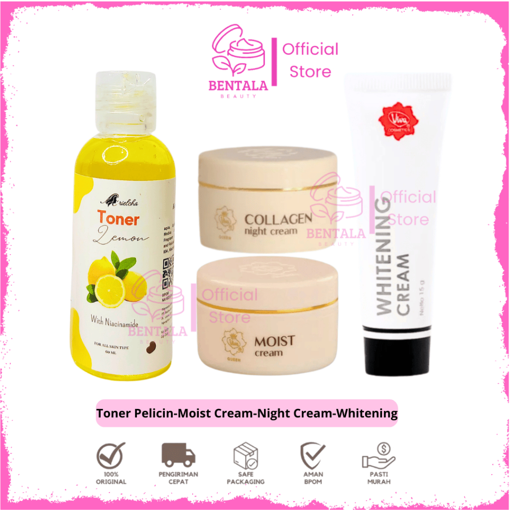 Paket Viva [ Isi 4 ]  Glowing Flek Hitam Cream Whitening Moisturizer Night Cream Toner Lemon Wajah B