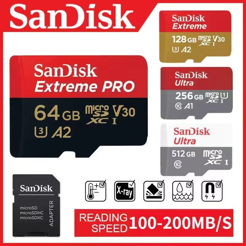 SanDisk Ultra A1 /Extreme A2/ ExtremePro A2 microSD Memory Card with Adapter (32GB-2TB)200MBPS