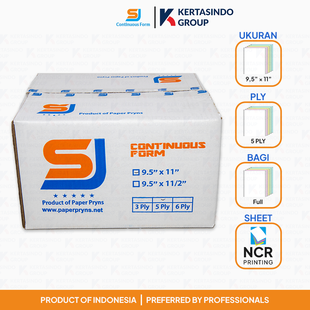 Kertas Continuous Form SJ Orange NCR 5 PLY 9,5 x 11