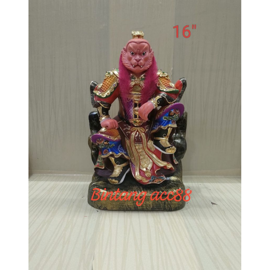 patung dewa kera sakti / sun go kong / tai sing - kayu taiwan - duduk - 16inch