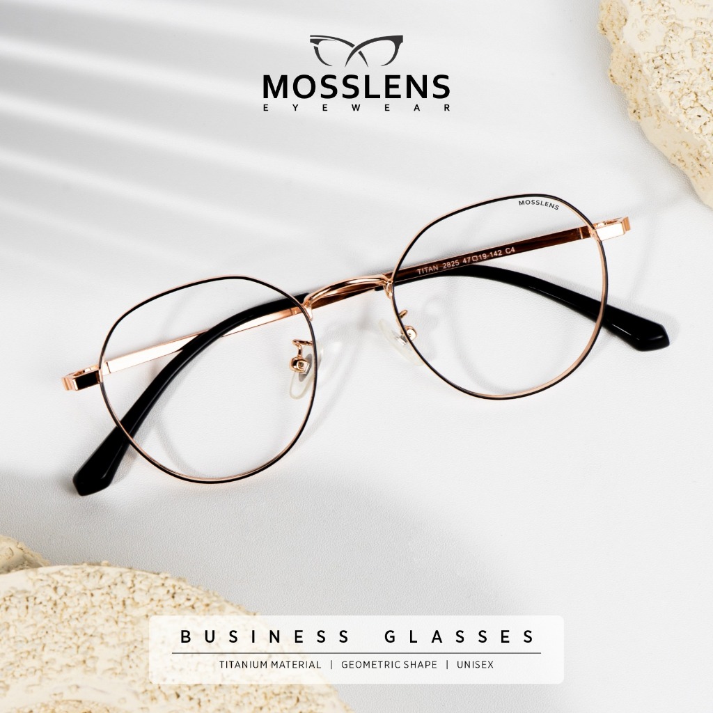 Mosslens Kacamata Wanita Pria Model Geometric Bahan Titanium Ringan Simple Bisa Minus Silinder 2825
