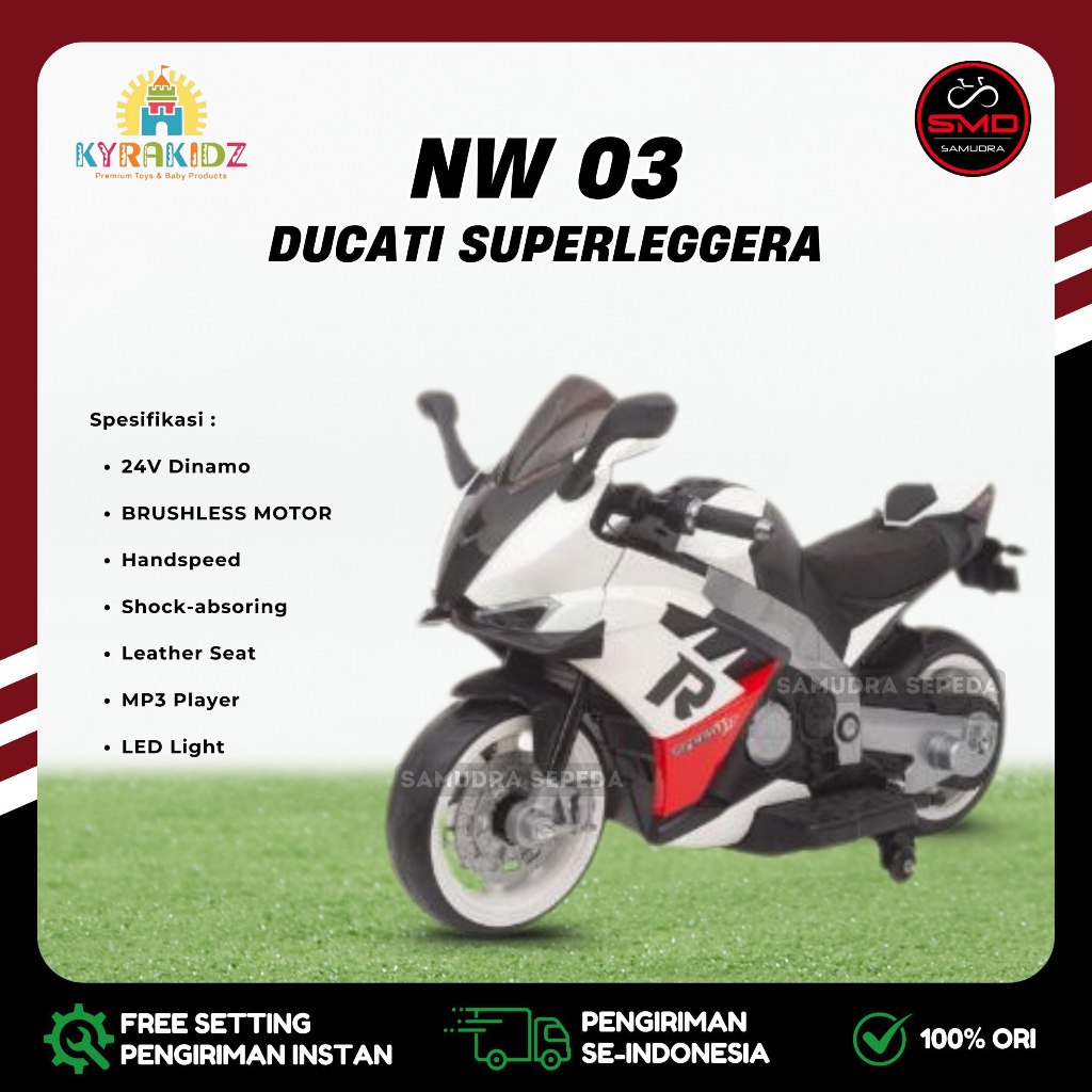Motor Aki Mainan Anak Cas NINJA ZX250 Merk Yukita 738 Gas Tangan Ban Karet 12V // NW 03 Ducati Super