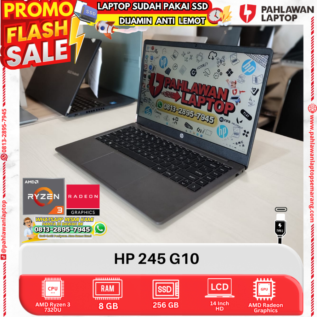 LAPTOP HP 245 G10 AMD Ryzen 3 RAM 8GB SSD 256GB