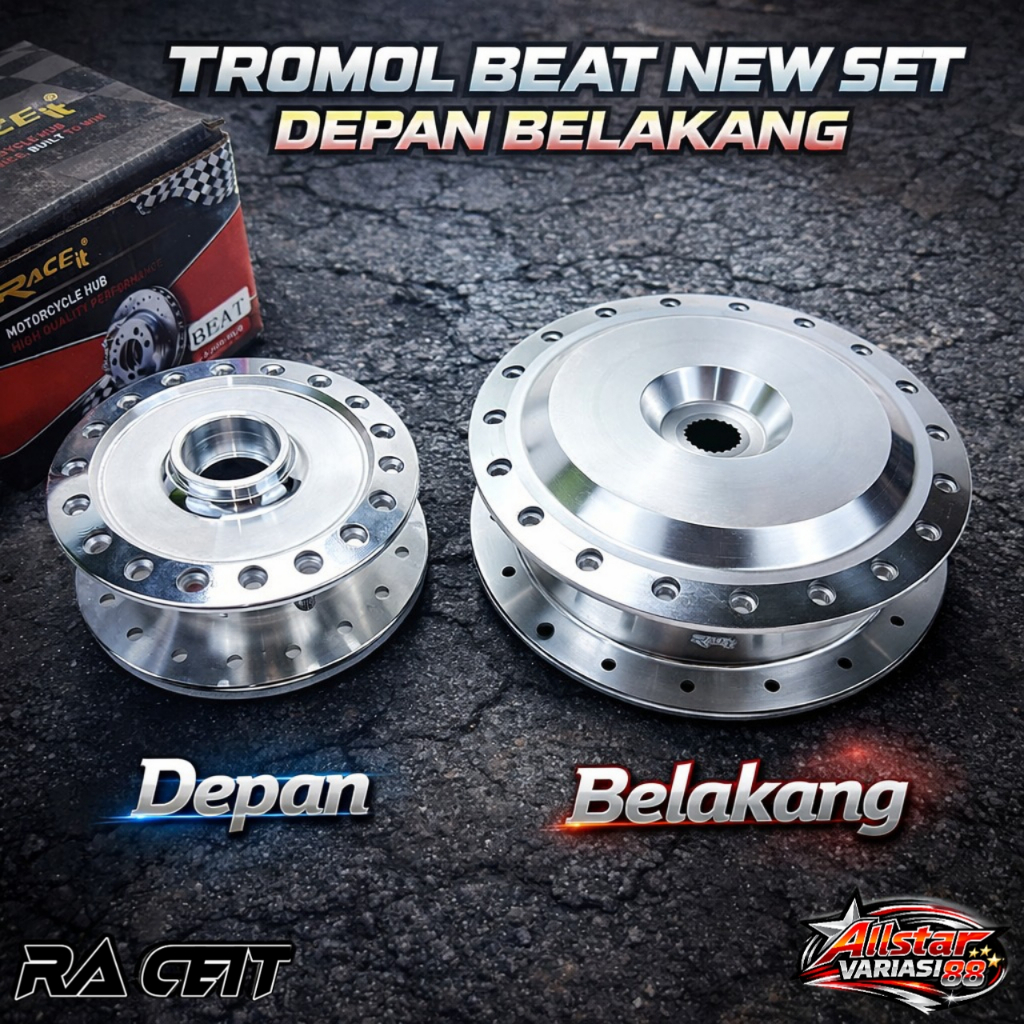 Tromol Beat New Set Depan Belakang CNC Racing | Tromol Racing Honda Beat FI / Beat New | Hub Roda De