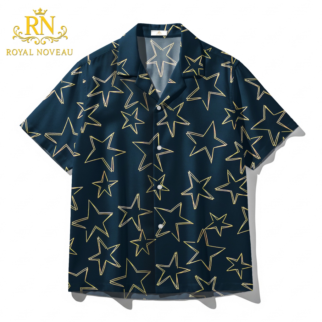 ROYAL NOVEAU Kemeja Navy Motif Yellow Gold Star Sketch Art