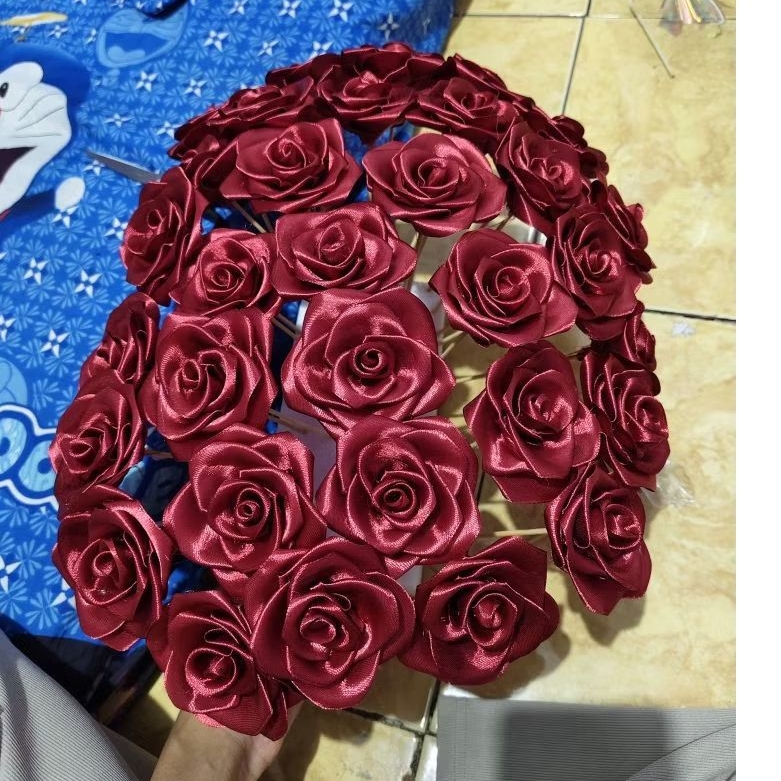 Bunga Mawar Pita Satin Premium uk pita 4cm