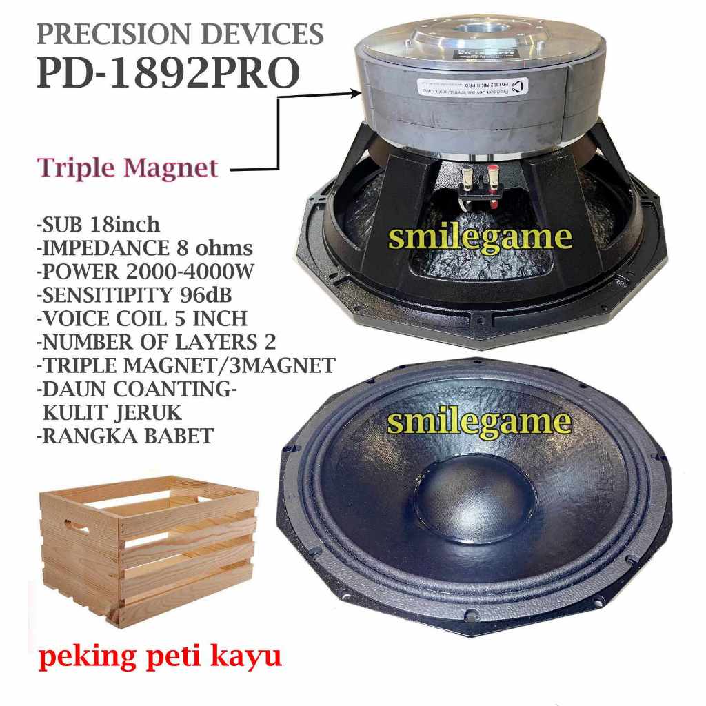 Speaker Komponen PD-1892Pro 18" Triple Magnet Coating Luar Dalam Voice Coil 5"
