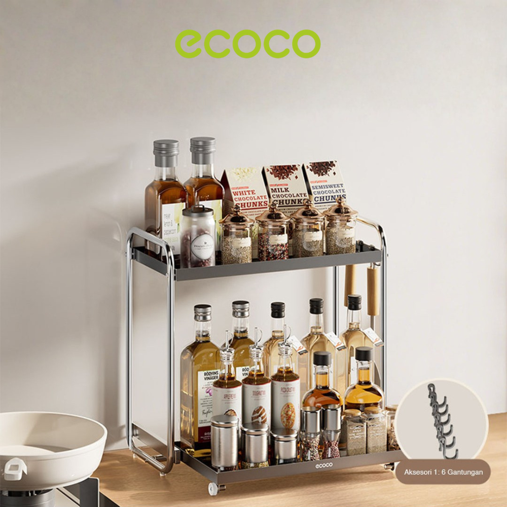 ECOCO Seasoning Rack Aluminium (Pull-Out/Standard) - Rak Bumbu Dapur / Wadah Simpan Bumbu / Tempat B