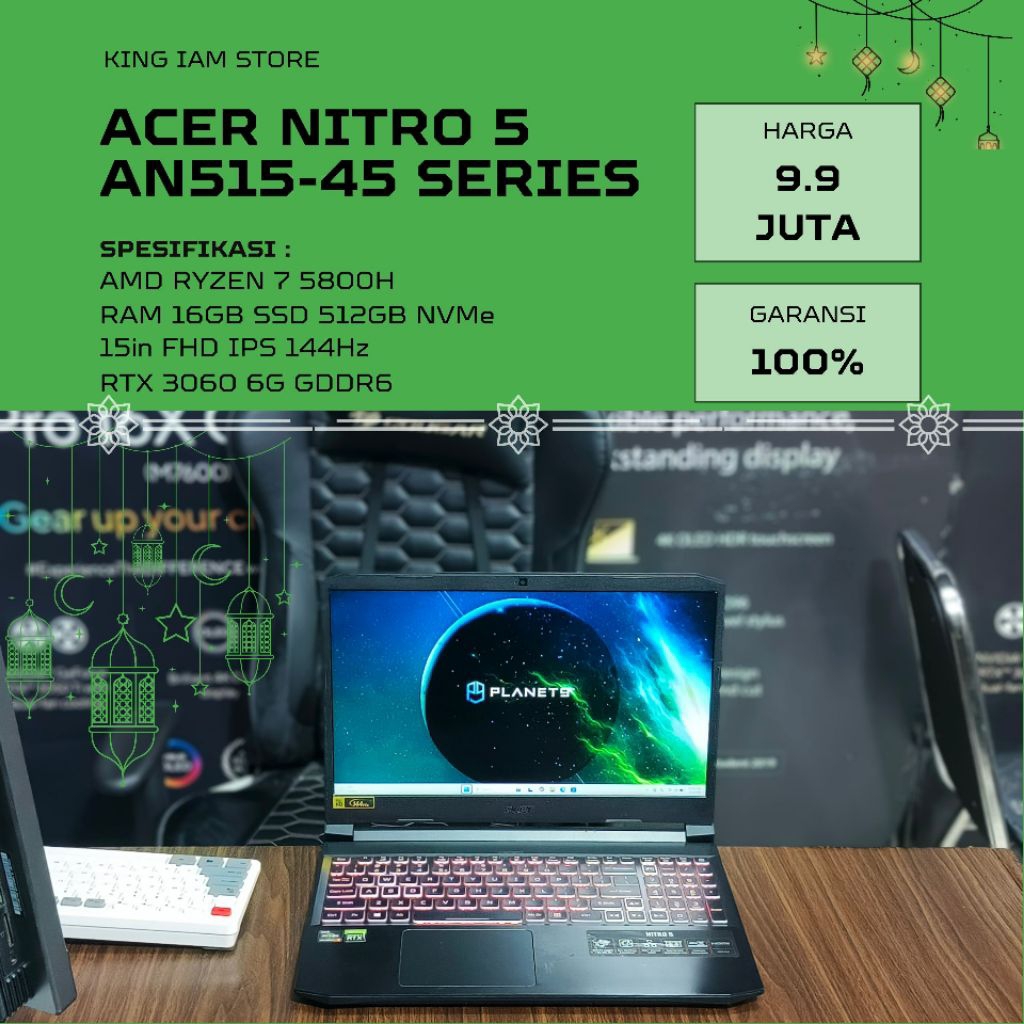 Acer Nitro 5 AN515-45 Ryzen 7 5800H RTX 3050 6GB RAM 16GB SSD 512GB 144Hz Laptop Gaming - King Iam S