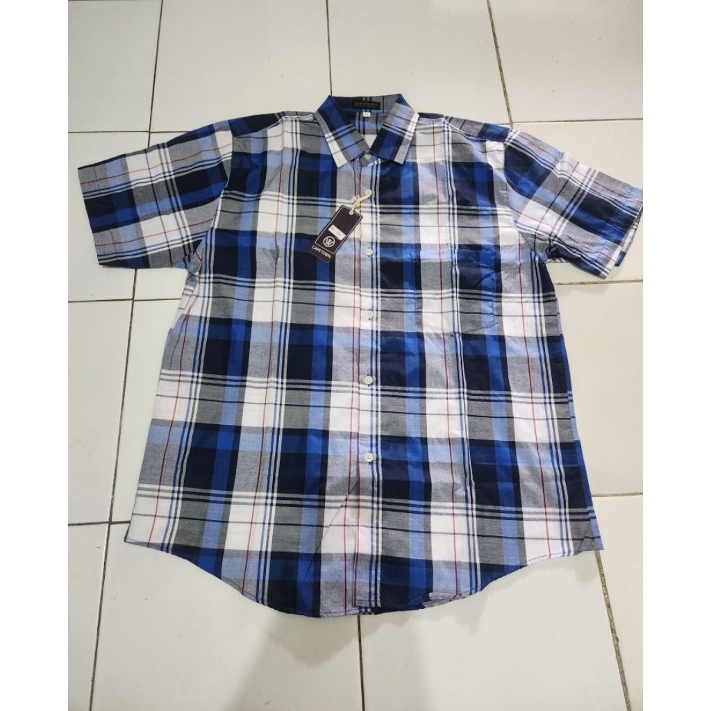 (Baca Deskripsi) Kemeja Pria kotak-kotak Lengan Pendek Merk Capetown Oxygen Size XL