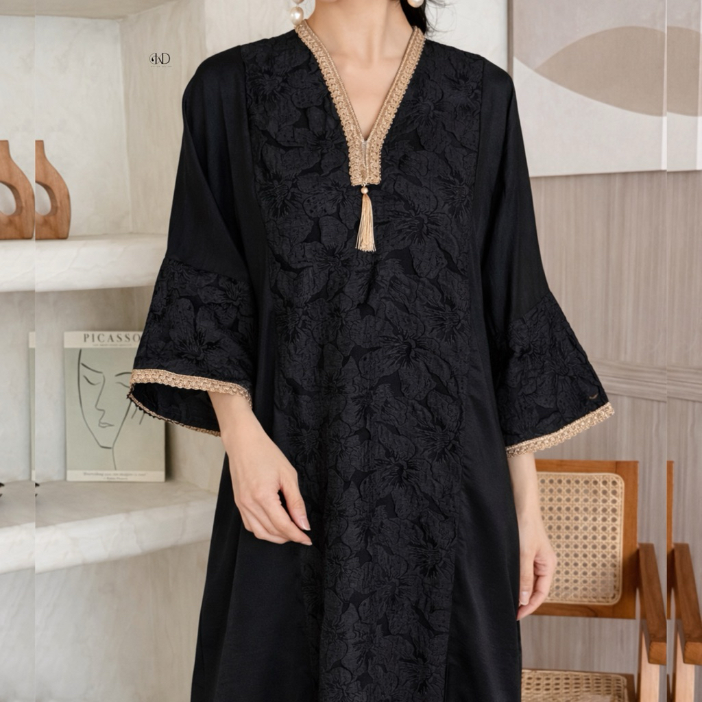 BEST SALE Kaluna Abaya Hitam Terbaru Satin Kaftan Lebaran Kaftan Abaya
