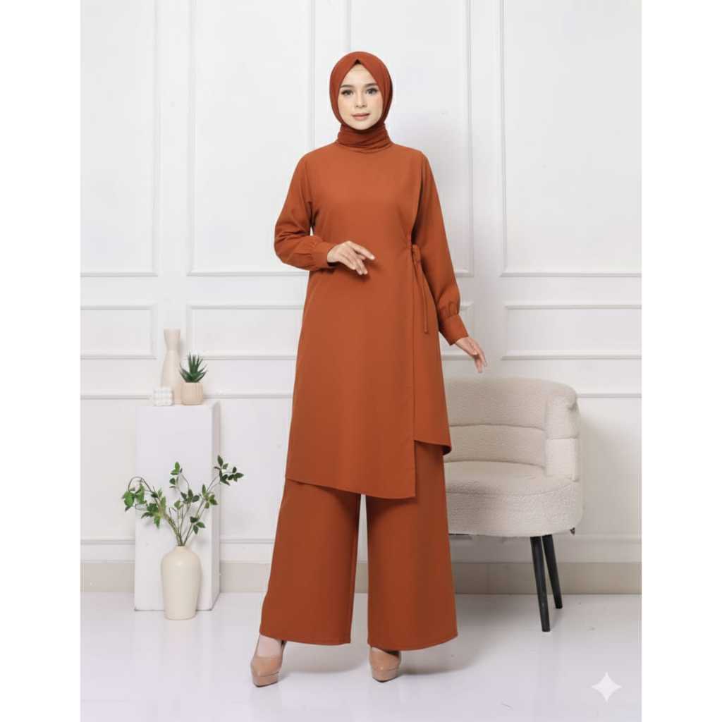Setelan kulot tunik kekinian /oneset/set linen /oversize/polos9039