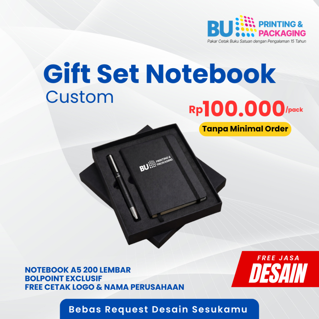 Custom Paket Gift Box Notebook A5 | Paket Gift Set 2in1 | Bolpoin Exclusive | Notebook Kulit Custom