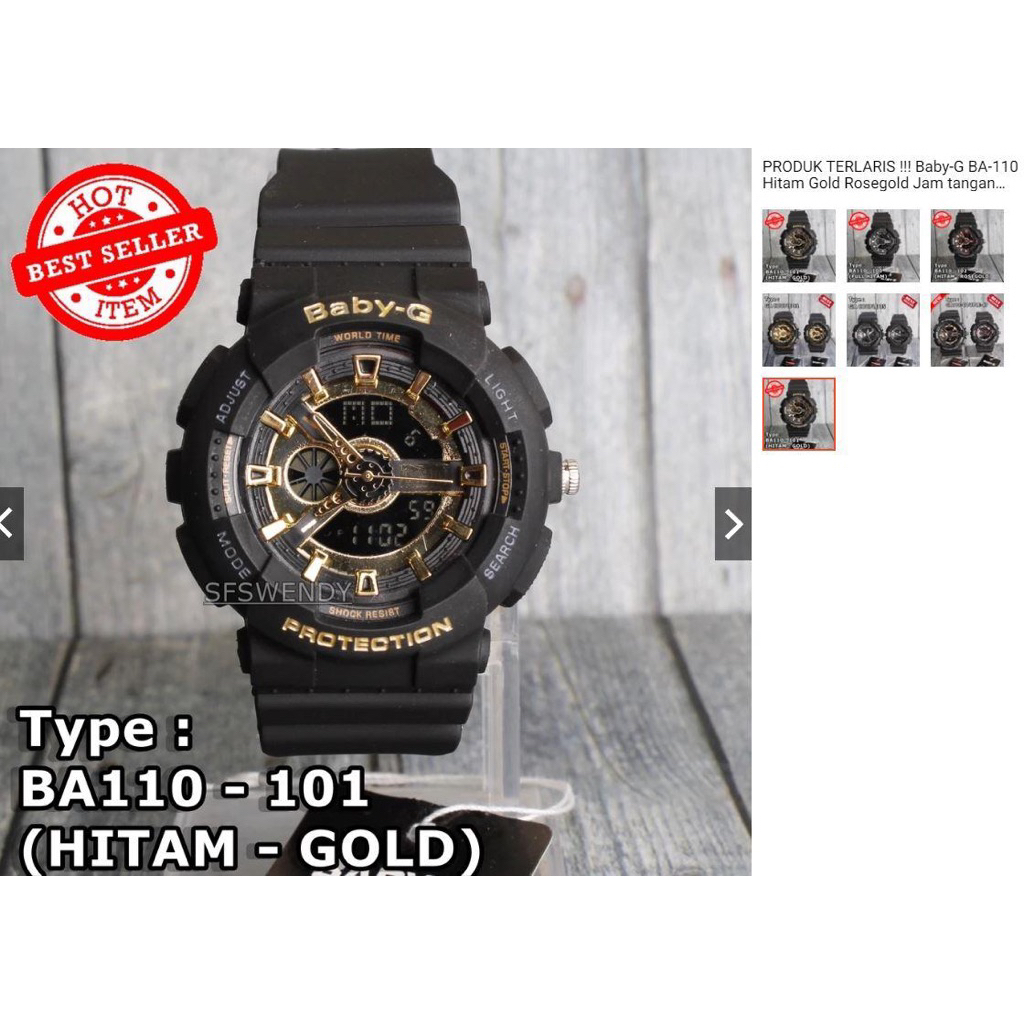 PRODUK TERLARIS  Baby-G BA-110 Hitam Gold Rosegold Jam tangan wanita & anak anak digital anti air sp