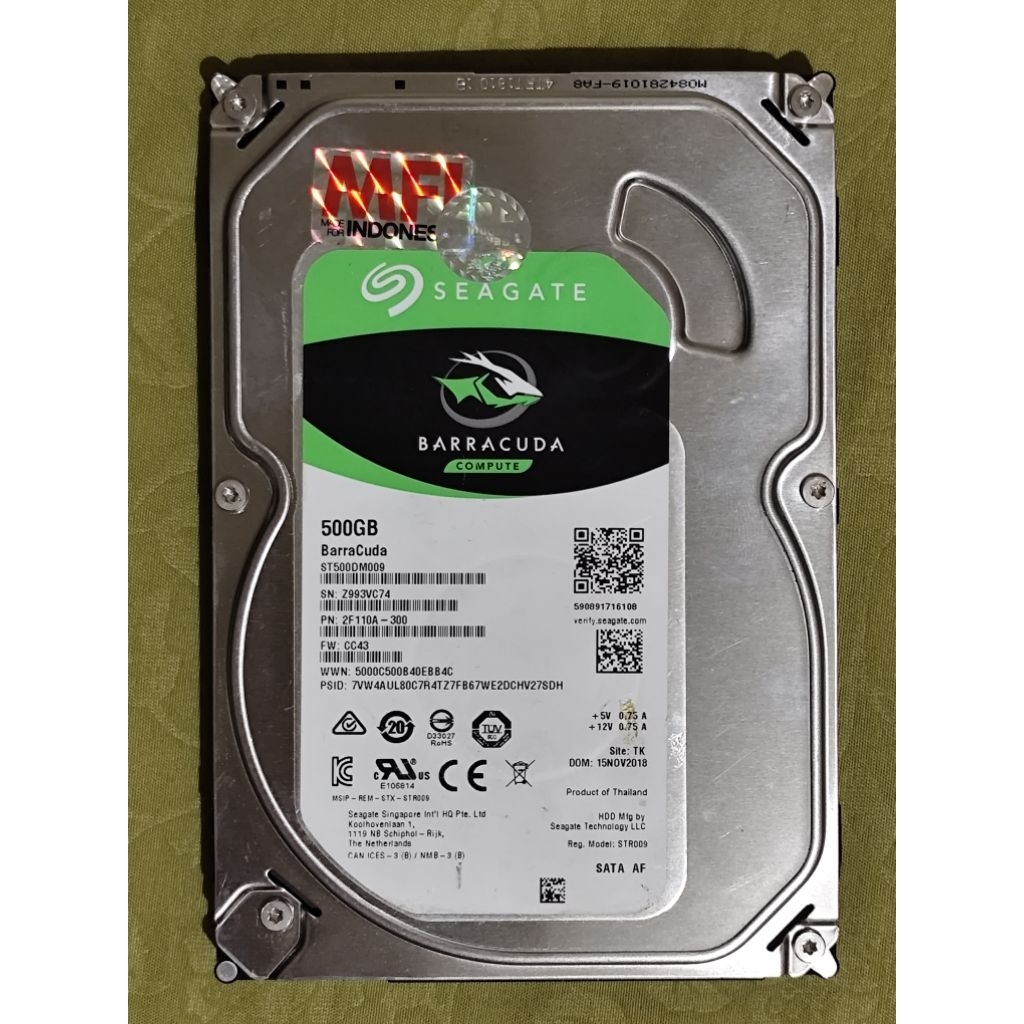 Harddisk Seagate BarraCuda 500GB ST2000DM009 SATA III 6Gb/s 32MB