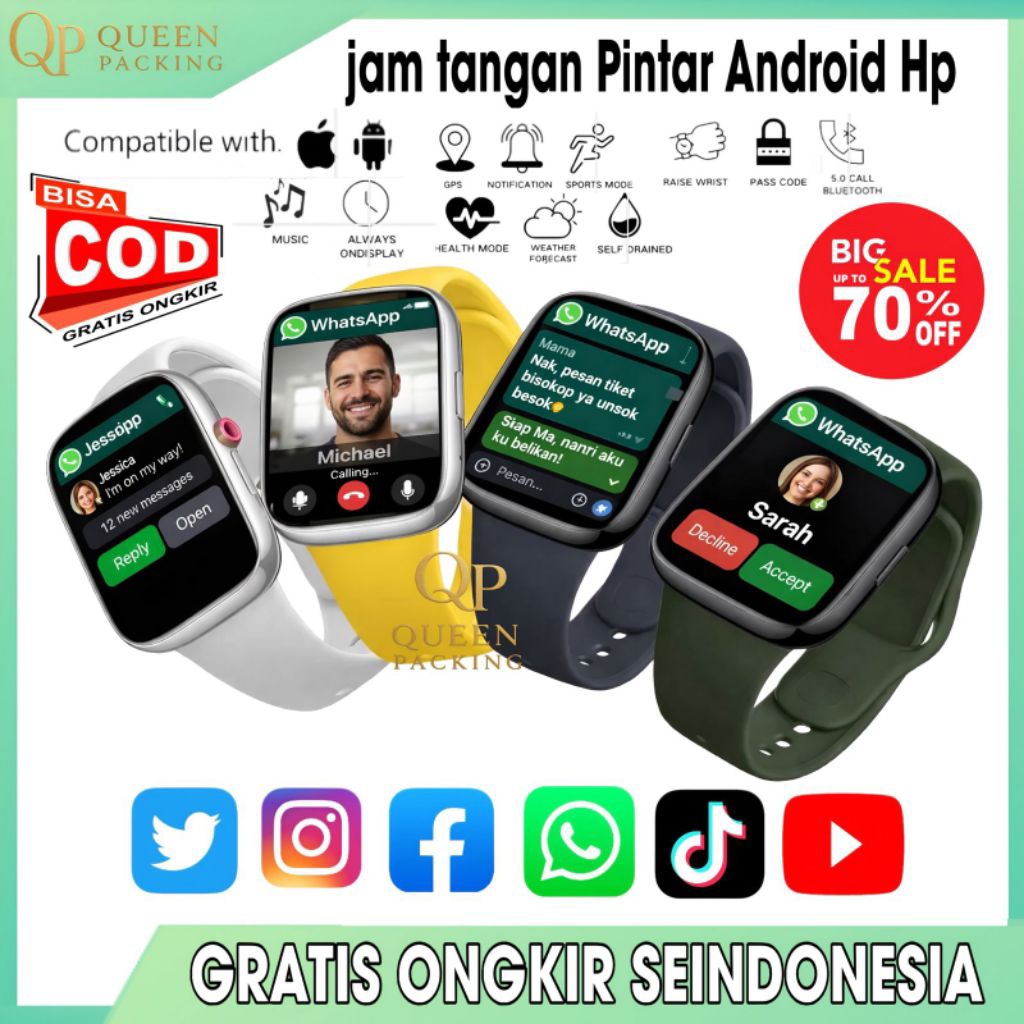 Smartwatch Jam Tangan Pintar Android HP Layar Sentuh Bisa Watshapp Telepon Tahan Air Pria Wanita