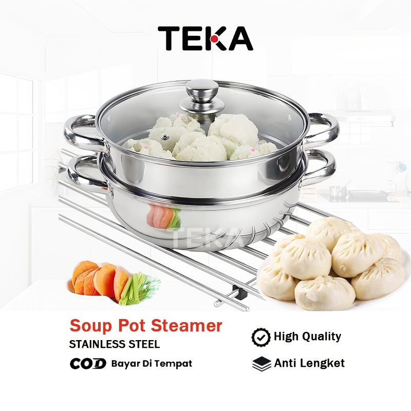 TEKA Panci Kukus Set Stainless Steel Panci Sup Steamer Ikan Bakpao Siomay 2 Susun 28CM Dandang Panci