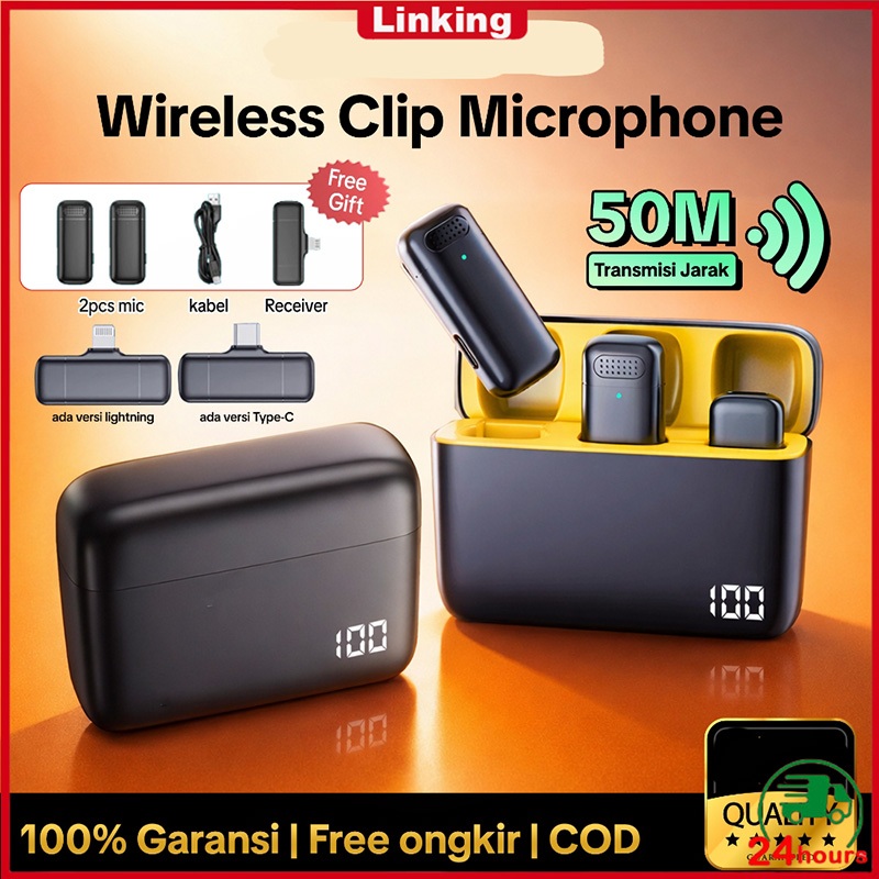 Mini Tipe-C Microphone Bluetooth Mikrofon Nirkabel Lavalier tanpa kabel hp Lapel Mic wireless clip