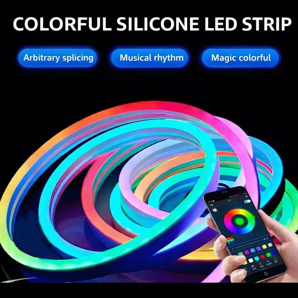 Lampu Neon Flex 5m/10m LED Neon Flex Running Remote Lampu Strip Led Neon Sign Silikon Lembut DC 24v 