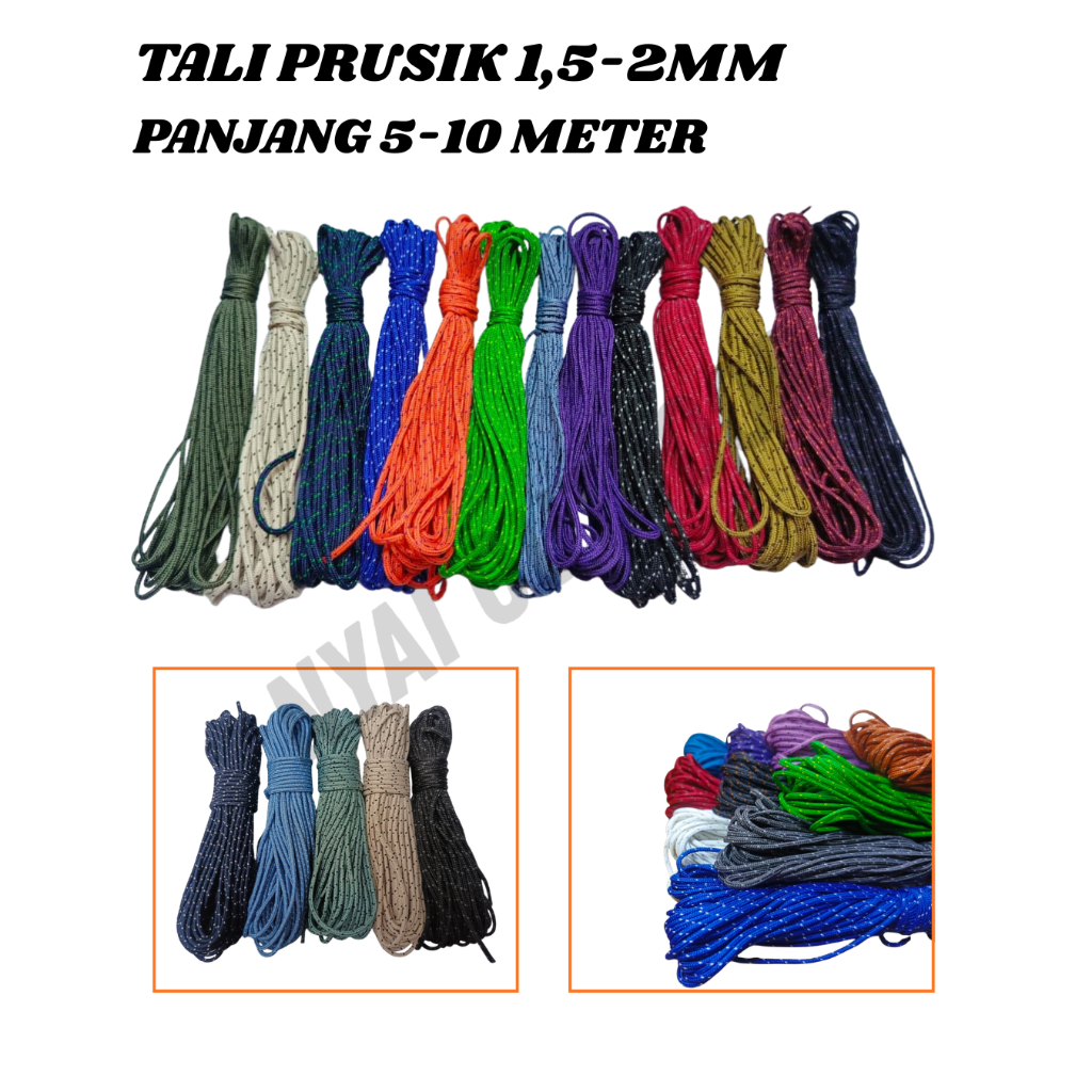 Tali Prusik Motif Bintik Tali Prusik 1,5mm 2mm Gelang Gunung panjang 5 meter 10 meter