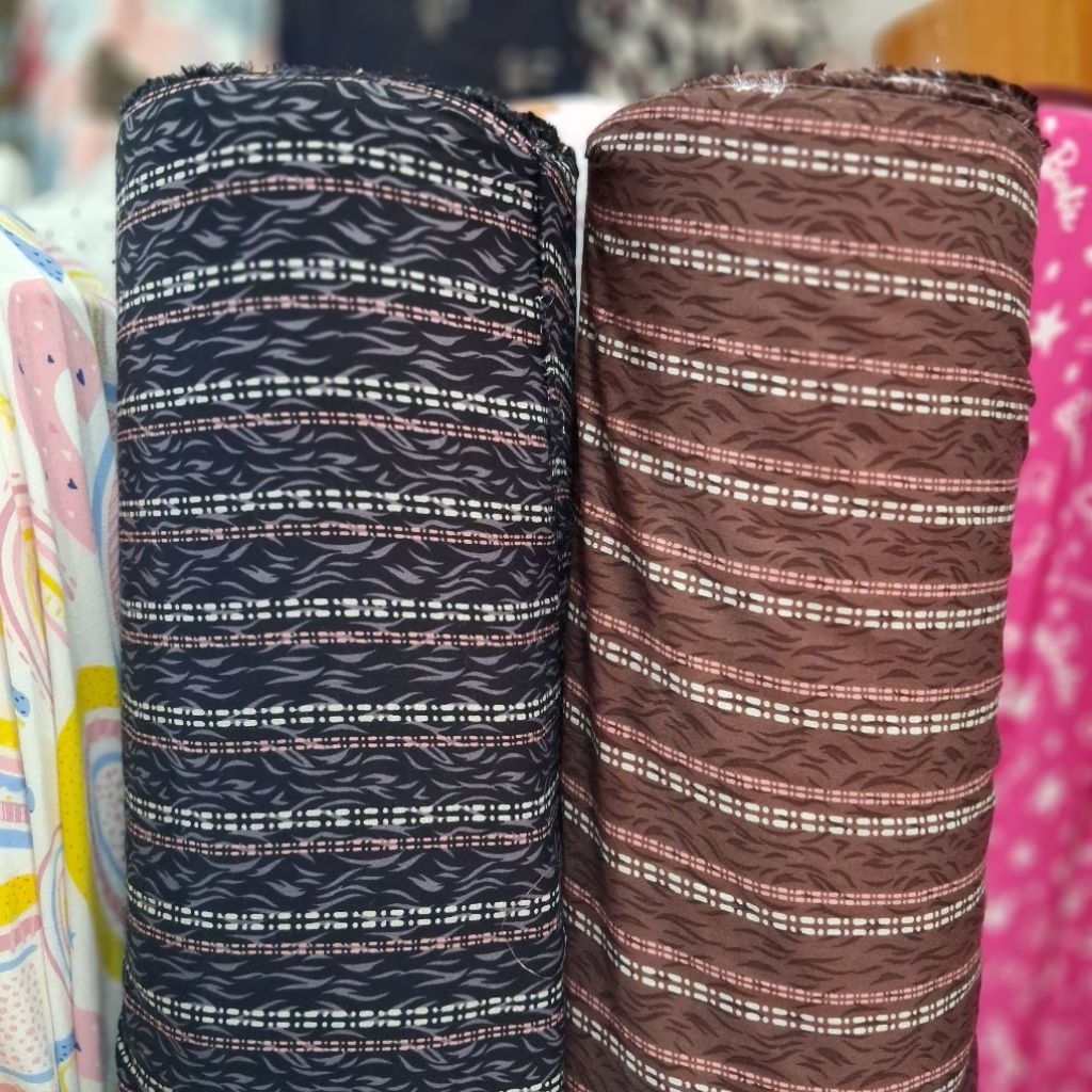 (harga 0,5m)kain katun rayon viscose premium motif salur untuk dress || daster || tunikpiyama