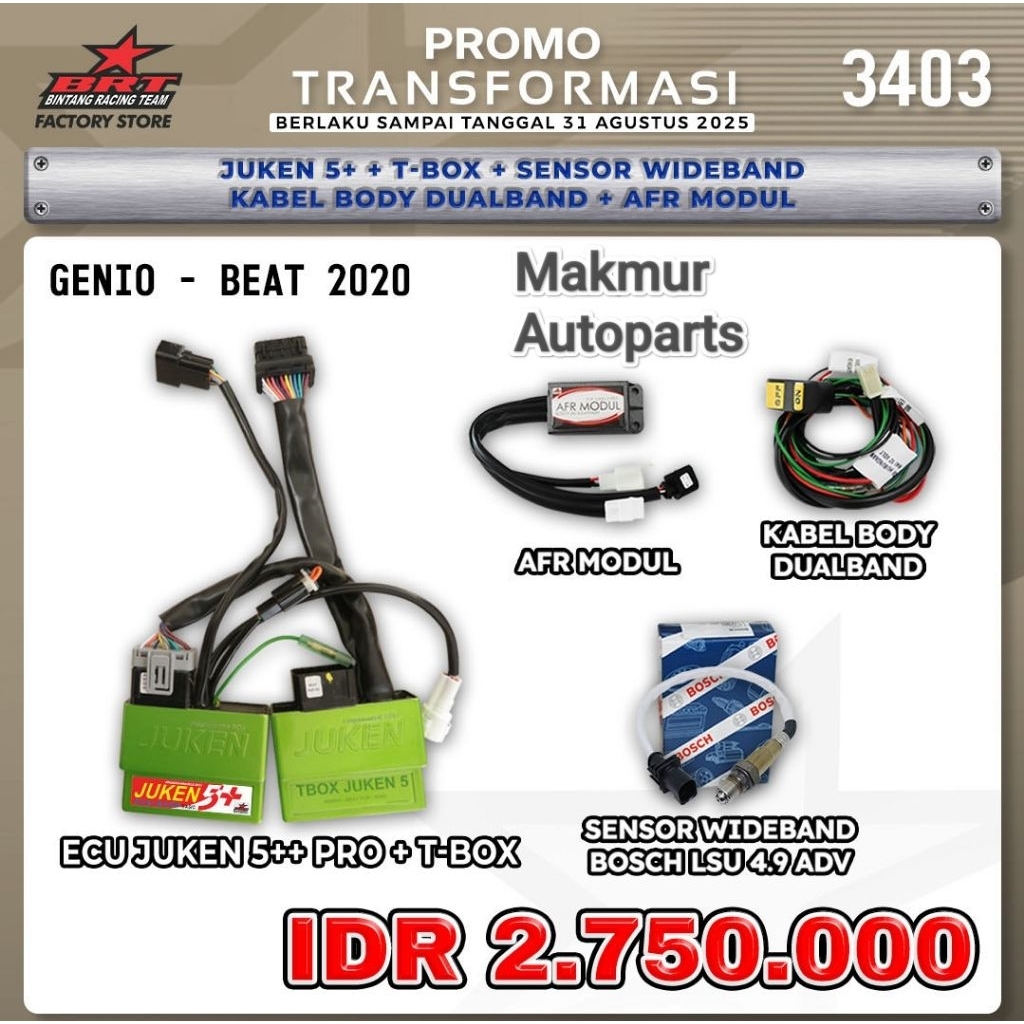 Paket Ecu BRT Juken 5++ Pro dan TBOX Genio Scoopy Deluxe Beat LED Street 2020 (BINTANG RACING TEAM B
